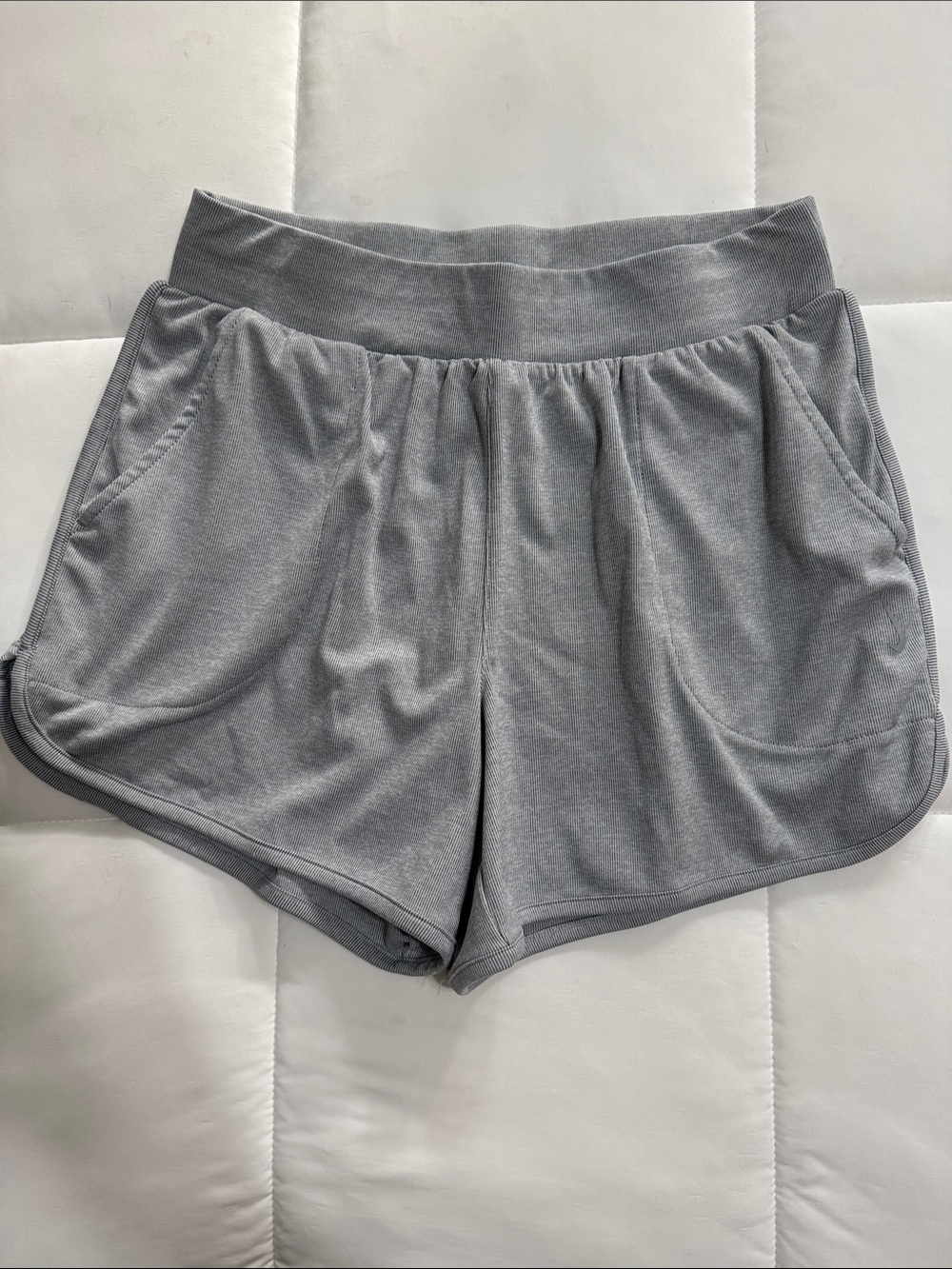 Nike Women's Light Gray Athletic Shorts with Wide Waistband yoga shorts